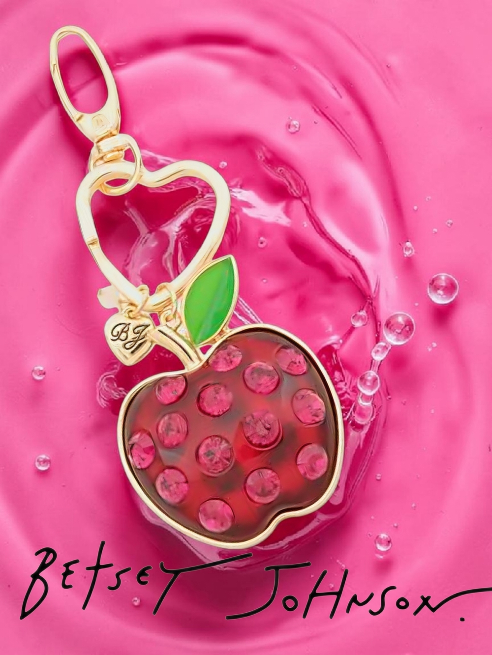 NEW Betsey Johnson Crystal Apple Bag Charm Key Fob Charm 3.25 Inches  New In Box